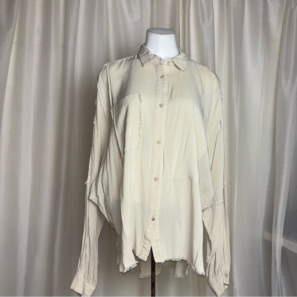 Aemi & Co Delilah Oversized Slouchy Raw Edge Button Down Shirt